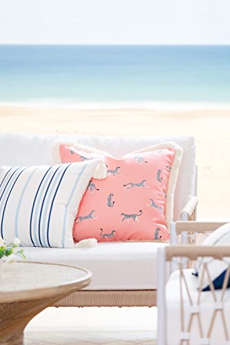 Hofdeco Premium Coastal Hampton Style Patio Indoor Outdoor Throw Pillow Cover Only, 18"x18" Water Resistant for Backyard, Couch, Baby Blue Navy Stripe Tassel - Thumbnail 2