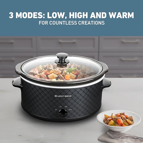 West Bend Slow Cooker 6-Quart Manual Crockery Style with Dishwasher Safe Oval Ceramic Crockpot and Glass Lid Two Temperature Settings Plus Keep Warm, 330-Watts, Black by West Bend - Used condition - Image 3