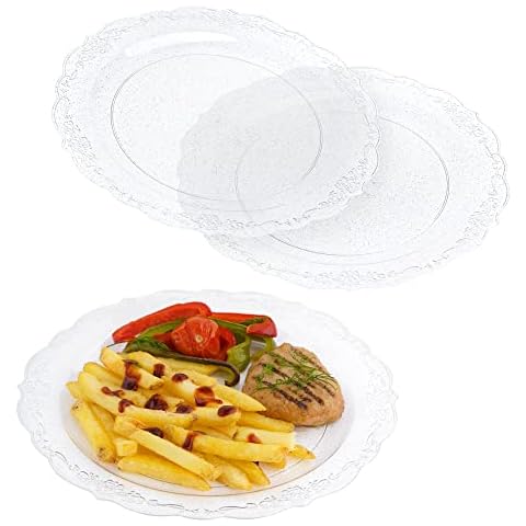 EURO CLASSIC Paquete de 10 platos llanos de plástico plateado brillante de 10.2 pulgadas Cover