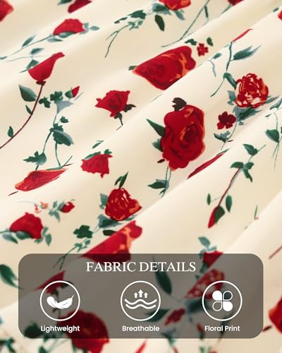 dowerme Women Summer Casual Dresses 2026 Puff Short Sleeve V Neck Floral Boho Midi Dress Flowy Ruffle Spring Sundress(Floral Apricot Red,Large) — view 6