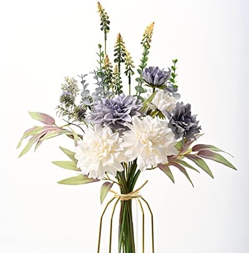 GDSSG Fake Artificial Flowers Arrangements Centerpiece Table Decorations Like Real Silk Flowers Bouquets Wedding Centerpieces for Table Faux White Blue Dahlia Home Kitchen Garden Party Decor