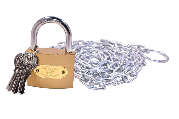 NSE Heavy Metal Chain Lock Set/Stainless Steel / 6 feet Chain / 50mm Lock Luggage Fence gate Cycle Bike Pets and Animals Multipurpose use-image-21