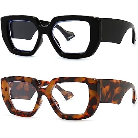 Breaksun Thick Frame Blue Light Glasses for Women Men Fashion Oversized Square Computer Gaming Eyeglasses (New Black+ Leopard) Cover