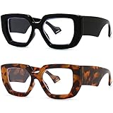 Breaksun Thick Frame Blue Light Glasses for Women Men Fashion Oversized Square Computer Gaming Eyeglasses (New Black+ Leopard)