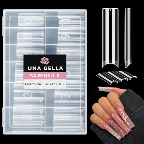 UNA GELLA Capsule Américaine Ongle Extra Long Sans Courbe C XXL Demi-Couverture Clear Nail Tips 120 Pièces Long Square Straight French Shape Nail pour DIY à...