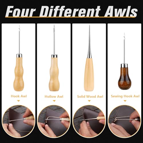MORFEN 56Pcs Leather Stitching Punch Kit, Sewing Kit with 4mm Prong Sewing Hole Punch Waxed Thread Hand Sewing Stitching Needles Leatherworking Tools for Beginners DIY Leather Crafting by MORFEN - Image 5