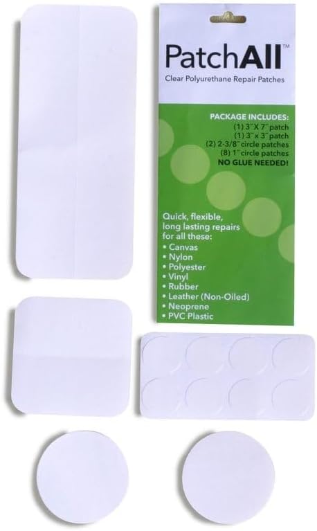 Moose Supply PatchAll Kit Clear Polyurethane Adhesive Vinyl Repair Patch Tape Kit, Waterproof, Airtight Patches for Canvas Tent, Boat Upholstery, Car Seat, Leather Furniture, Hole, Awning, and More