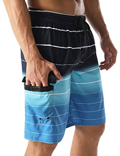 Nonwe Men's Beachwear Quick Dry Holiday Drawstring Striped Board Shorts Blue 32 #TOP4