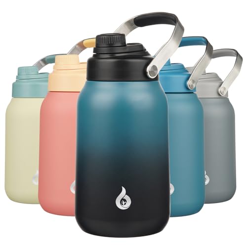 Image of BJPKPK Half Gallon Insulated Water Bottles, 64oz Water Jug with Metal Handle & BPA Free Spout Lid, Dishwasher Safe Flasks, Large Stainless Steel Gym Sport Jugs, Blue Black