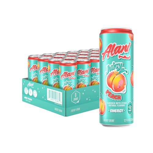 Alani Nu JUICY PEACH, Sugar Free, Low Calorie Energy Drinks, 200mg Caffeine, Biotin, B Vitamins, Zero Sugar, 10 Calories, 12 Fl Oz Cans, 24 Pack by Alani Nu - Used condition - US$32.86