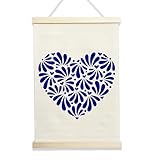 NQDWX Mexican Talavera Tiles Hanging Flag - Ceramic-Inspired Print Wall Decor for Kitchen Patio Spanish Home, 12x17 Inches Canvas Banner with Wood Frame. (083)