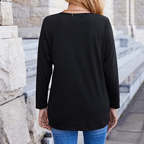 Allasfun Camiseta para meninas adolescentes divertida gola redonda casual cor sólida costura botão m
