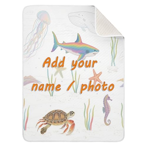 Custom Ocean Animal Starfish Shark Jellyfish Colorful Muslin Baby Blankets Cozy Custom Made pet Blankets for Newborns, Infants, & Toddlers 30x40in cobijas para