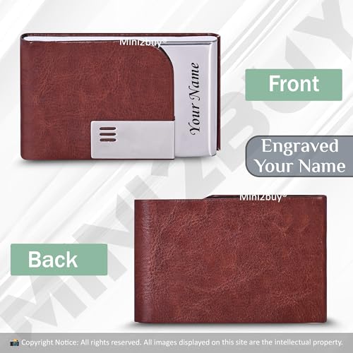 Image of Mini2buy Personalized Your Name Unisex Card Holder Hold 15-20 Credit | Debit-RFID Blocking-Vertical Stainless Steel with Magnetic Closure Office Product Corporate Gifting (Brown)