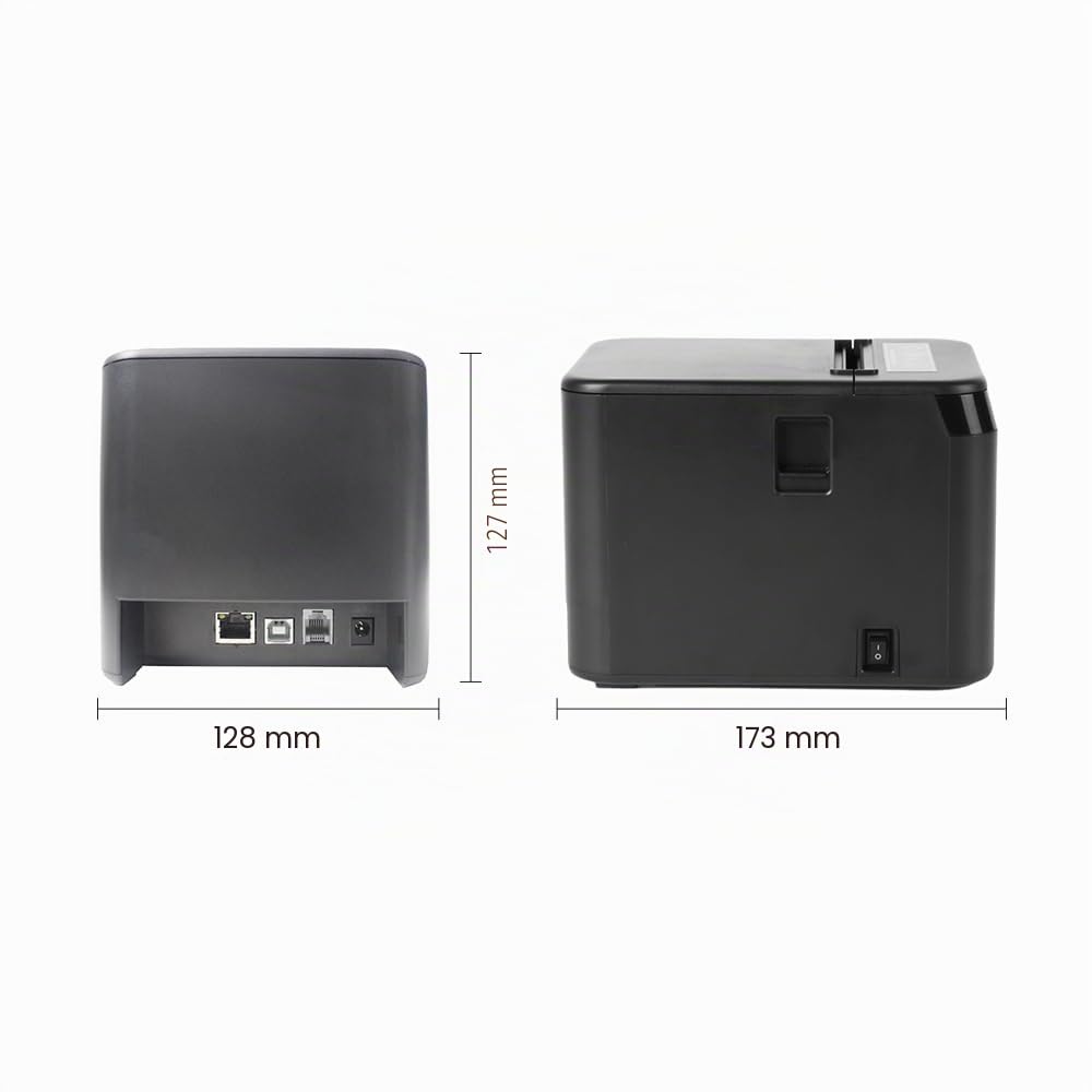Bisofice Stampante termica da 80 mm, supporta ESC/POS, stampante per ricevute, stampante POS per il taglio automatico, nero (200 mm/s, USB + porta Ethernet)