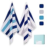 100% Cotton Beach Towels, Large Plush Pool Towels with Double-Color Stripe (30”60”) 2 Pack Soft Swim Towel Set for Adults Sunbathing Poolside Lounge Bath