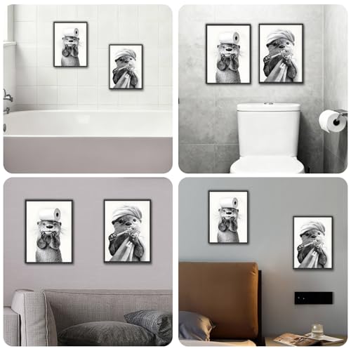 Cunegra 2 Stück Otter Bild Badezimmer Deko, Witzige Bilder Badezimmer, Bad Bilder Otter Poster, Witziges WC Deko Wandbilder, Wc Bild für Humor im Bad, Tierbild für Toilette, Ohne Rahmen, 20 X 30 cm