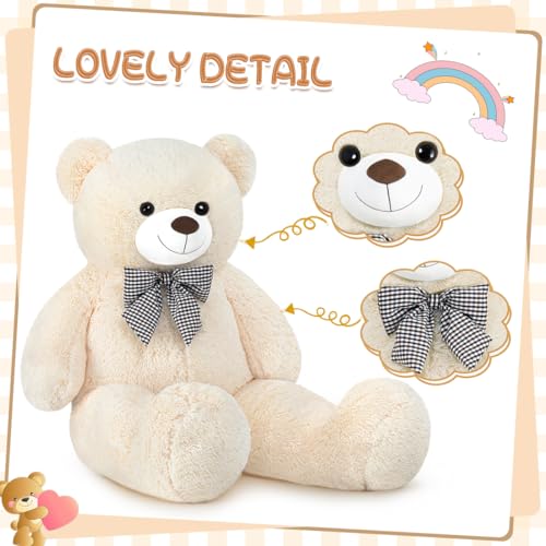 Sausudols XXXL Teddybär Großer Bär 140 cm groß Riesen Teddy Bär Stofftier Plüschtier Kuscheltier Geschenk für Kinder Freundin Beige