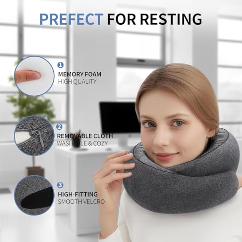 VOOMIKON Neck Pillow Airplane, Travel Pillows for Airplanes, Memory Foam Adjustable Portable Neck Pillow for Traveling, Car Rides, and Home Use (Dark Gray) — view 5