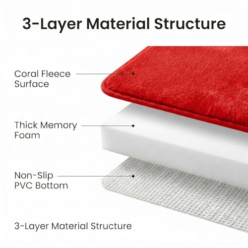 AINAHYVA 2 Piece Memory Foam Bath Mat Set, Extra Soft Absorbent Bathroom Rugs with U-Shaped Toilet Rug, Non-Slip Backing, Machine Washable, 24x16 + 20x20 U-Shaped, Red by AINAHYVA - Used condition - Image 3