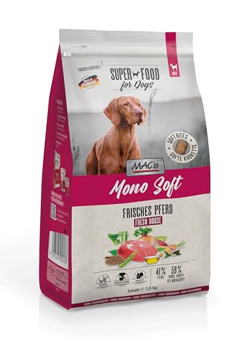 Mac's Halbfeuchtes Hundefutter, weiche Textur, hoher Fleischgehalt, verschiedene Geschmacksrichtungen, 1,5 kg, Pferd