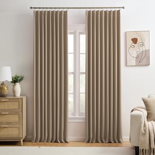 KEQIAOSUOCAI Cappuccino Pinch Pleated 60 Inch Wide Curtains 60 x 95, Thermal Insulated Noise Cancelling Living Room Office Drapes 95 Inches Long, Patio Sliding Glass Door Window Curtain 2 Panels