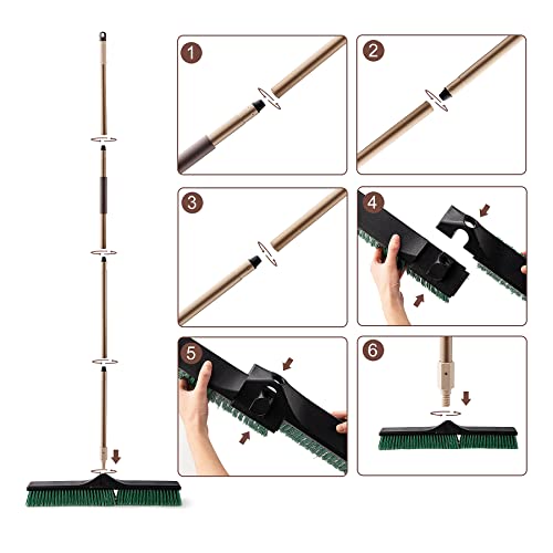 Eyliden 24" Heavy Duty Push Broom, Large Outdoor Stiff Sweeping Brooms With 62" Enhanced Steel Long Handle, Multi-Surface Floor Scrub Brush For Garage Garden Yard Patio Deck (Green, 24Inch) #TOP4