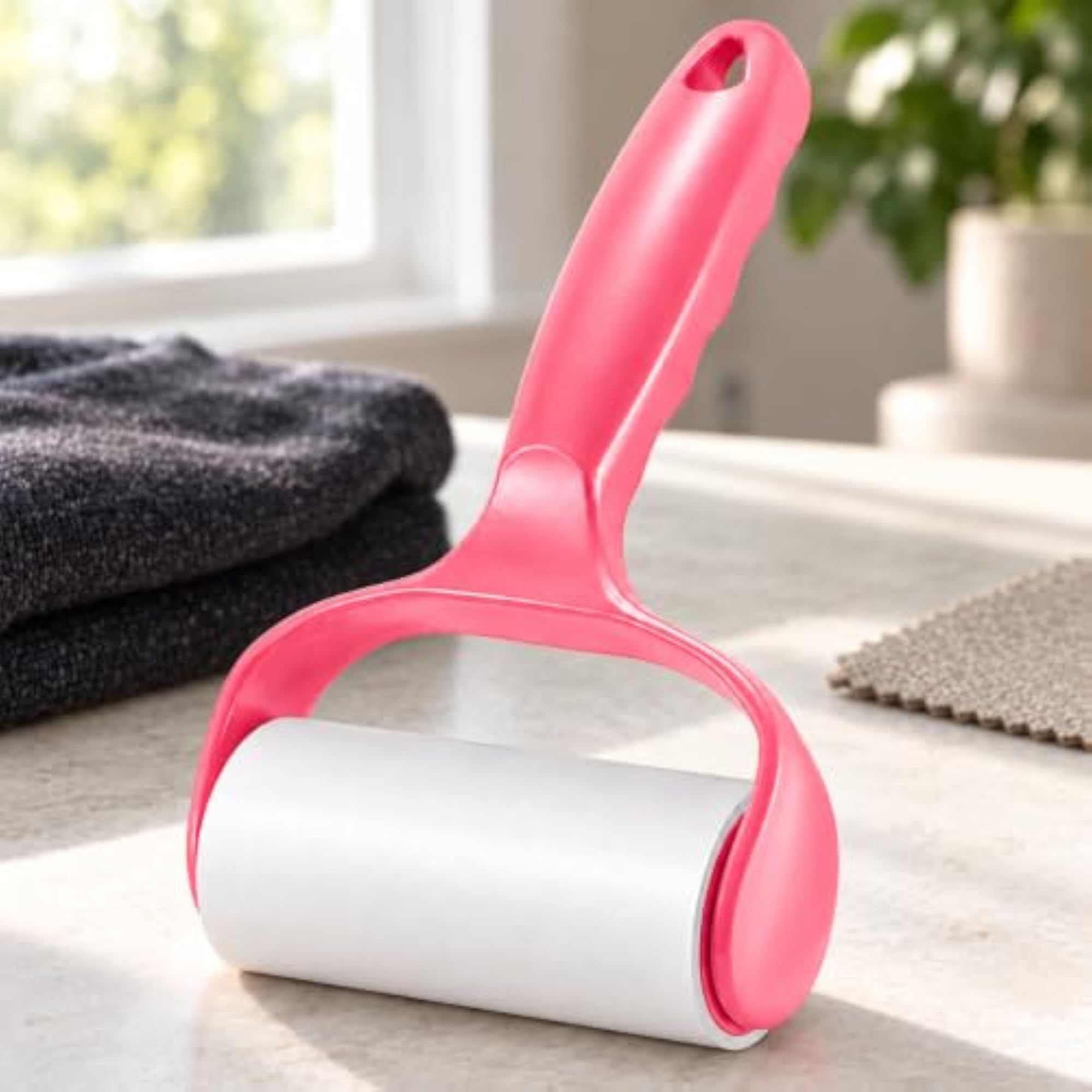 Lint Roller Refillable Sticky Roller for Clothes, Pet Hair Remover with Pink Handle