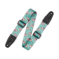2”-Wide Polyester Guitar Strap with Flamingos Motif 65” Max Length with Tri-Glide Sliding Adjustment Dye-Sublimation Printed Pink & Blue Flamingos Pattern Incredibly Strong, Lightweight One-Ply Polyester Construction Pin Hole Stitching on Genuine Lea...