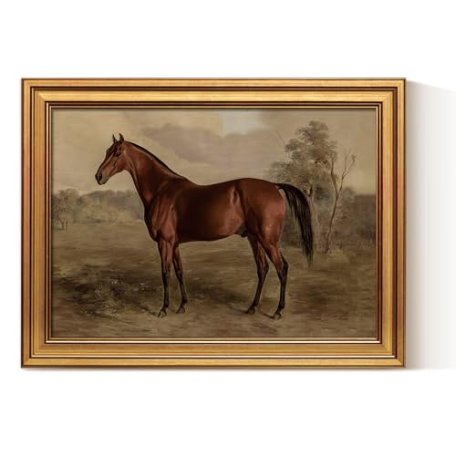 VIYYIEA Gold Framed Canvas Art Prints,12x16Inch, Country Horse Art Painting, Vintage Retro Decor for Bathroom Bedroom Living Room shelf bookshelf Fireplace, Rustic Farmhouse Picture