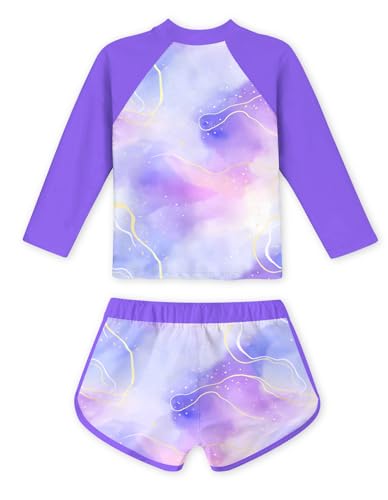 Image of TUONROAD Girls 2 Pieces Rash Guard Swimsuit Long Sleeve Tankini for 4-10 Years