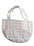 Handmade White Crochet Tote Bag – Boho Macrame Cotton Crossbody | Eco-Friendly, Spacious & Stylish Shoulder Bag for Women | Summer Beach, Grocery, Daily Use