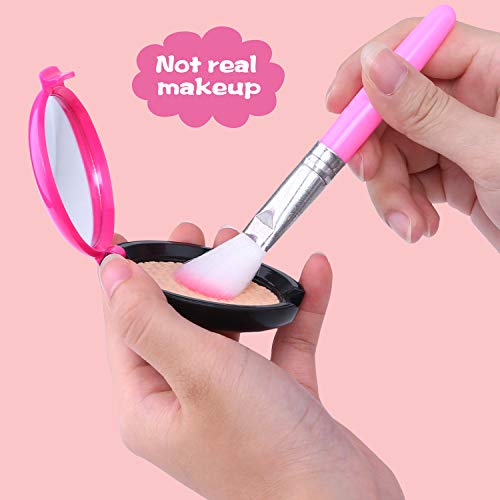 TEPSMIGO Pretend Makeup Kit with Cosmetic Bag for Girls 4-10 Year Old - Including Pink Brushes, Eye Shadows, Lipstick, Nail Polish, Mirrors, Glitter Pot, Puff Pad and More