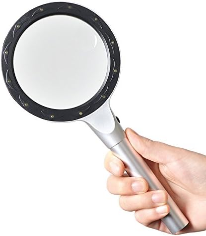 ACLOOK 10X 20XHigh-Powered Optical Glass HD Handle Magnifier Reading Magnifying Glass Lens Jewelry Loupe with 12 LED Light