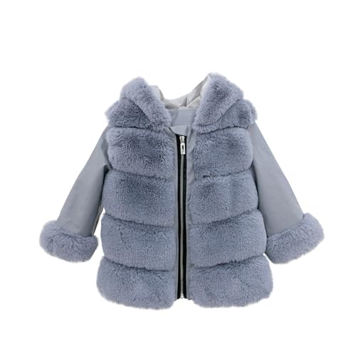wodceeke Girls Faux Fur Coat Fluffy Furry Hooded Jacket Winter Warm Shaggy Parka Plush Outerwear for Kids 2-11 Years