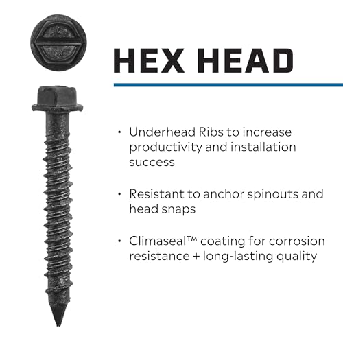 Tapcon 1/4 x 2-1/4 Inch Black Hex Head Concrete Anchors,75 PCS, Corrosion Resistant Climaseal™ Coating, Heavy-Duty Concrete and Masonry Screws, Superior Holding Strength, Drill Bit Included by Tapcon - Image 2
