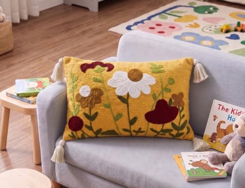 Image of Furnistitchs Boho Rectangle Cushion Cover 12x20 inches | Handmade Decorative Throw Pillow Case | Bohemian Home Decor Sofa Bed Cushion Cover Living Room Bedroom (1, Yellow Daisy, 12x20 inches)