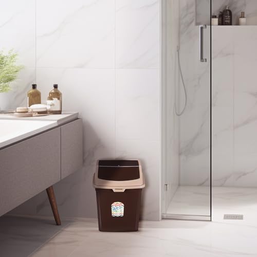 Image of COMET Plastics Dustbin With Swing Lid (6L) | Set Of 2 | Desktop Trash Can For Home, Office etc.|Strong and Durable Virgin Plastic Dustbin| 23cm x 18cm x 30cm |Brown