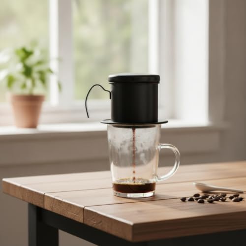 rockible Vietnamese Coffee Dripper Manual Vietnamese Coffee Maker Compact Phin Brewer for Office, Travel, Silver - 3