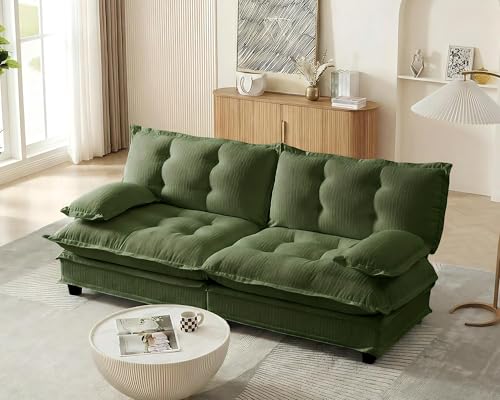 Image of 77 inch Sectional Sleeper Sofa, Modular Deep Seat Couches for Living Room Apartment, Flexible Module Combination Cloud Sofa with Spring Support, Easy Assembly, Dark Green