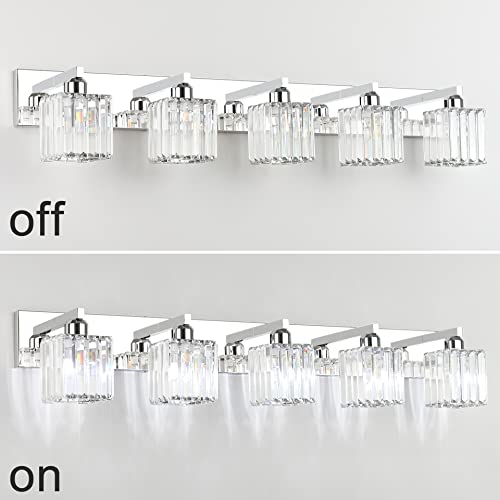 Aipsun Bathroom Light Fixtures Modern Vanity Light for Bathroom Crystal Chrome Bathroom Vanity Light 5 Light (Exclude Bulb) by Aipsun - Image 2