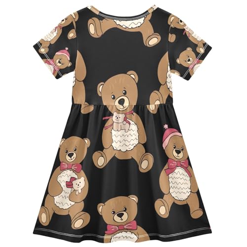 Girls Short Sleeve Dress Cute Teddy Bears Black Toddler Summer Kids Casual Playwear Outfits, 2T2