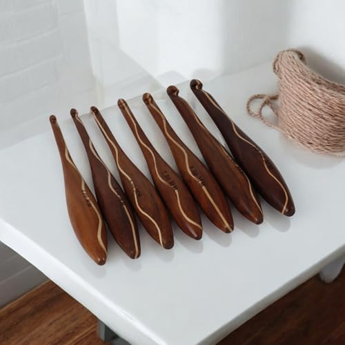 Agujas de ganchillo de palisandro, kit de herramientas de tejer hechas a mano de 4 a 10 mm 6