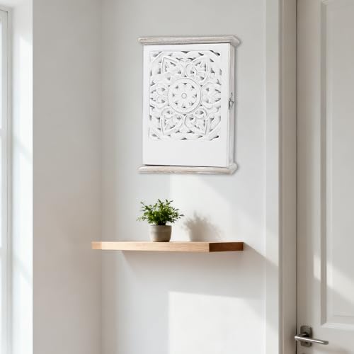 Boîte à clés en bois sculpté vintage : armoire murale chic avec serrure - 7