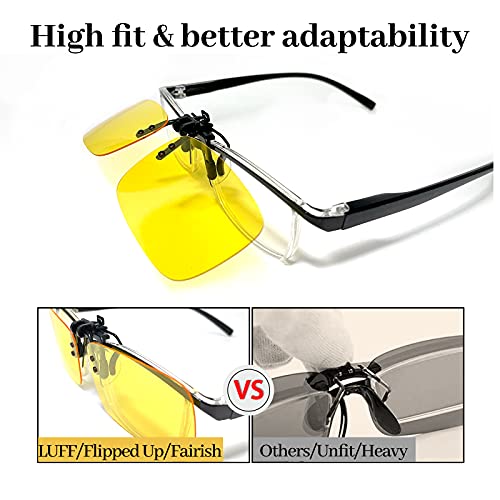 LUFF Polarisierte Nachtsichtbrille Clip auf für verschreibungspflichtige Brillen-gute Clip-Stil nachtfahrbrille für Myopie Brille im Freien/Fahren/Angeln Gelb 58 * 37MM