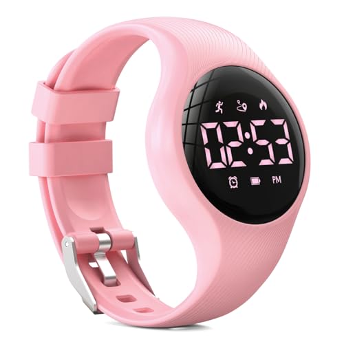 synwee Orologio digitale per bambini, contapassi, contapassi, fitness tracker, impermeabile, data/sveglia/timer, per bambini, adolescenti, ragazzi, ragazze, donne (rosa)