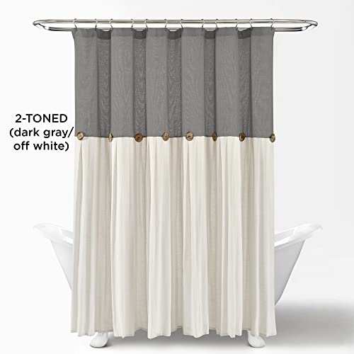 Image of Lush Decor Linen Button Shower Curtain, 72 inch W x 72 inch L, Dark Gray & Off White - Gray Shower Curtain Fabric - Bathroom Curtain - Farmhouse Bathroom Decor