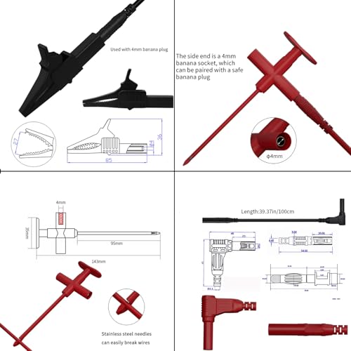 Image of Multimeter Alligator Clips Test Leads Kit, Eectrical Alligator Clips Probe Test Kit,19A JT8001‑1 Crocodile Clip Wire Piercing Needle Probe 0.7mm Multimeter Accessories for Electronic Repair