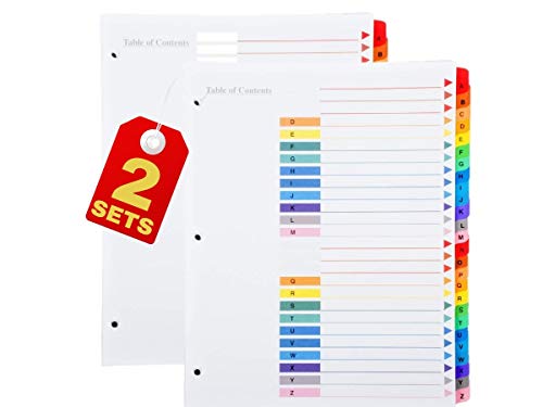 1InTheOffice Binder Dividers Alphabetical, Index A-Z Tab Binder Dividers, Customizable Table of Contents, Multicolor Tabs, 2 Sets