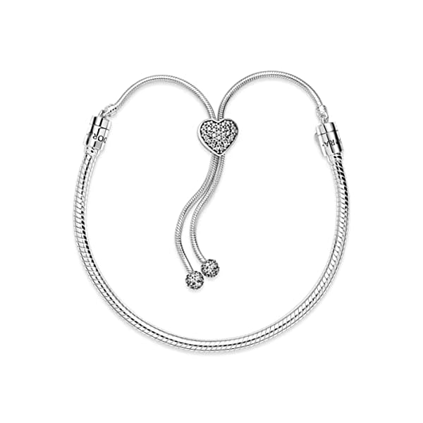 Pandora-Moments-Pave-Heart-Clasp-Snake-Chain-Slider-Bracelet-Compatible-Moments-Charms-Sterling-Silver-Cubic-Zirconia-Charm-Bracelet-for-Women-Gift-for-Her-28-cm-No-Gift-Box Pandora Moments Pavé Heart Clasp Snake Chain Slider Bracelet - Compatible Moments Charms - Sterling Silver & Cubic Zirconia Charm Bracelet for Women - Gift for Her - 28 cm, No Gift Box